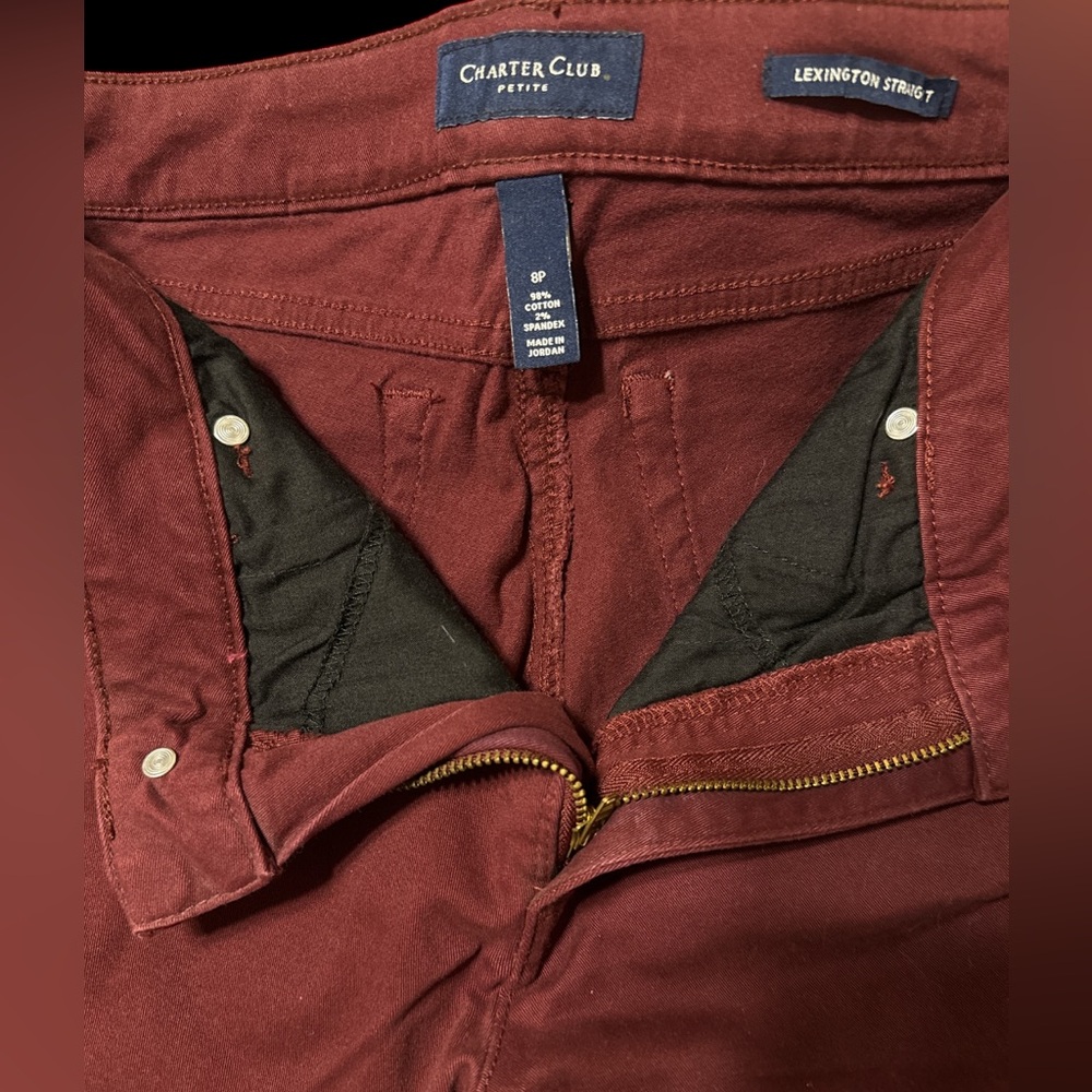 Charter Club Maroon Trousers with Gold Zipper